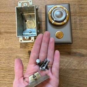 Vintage Thermostat with Mounting Box and Screws Gold White Roger’s Retro
